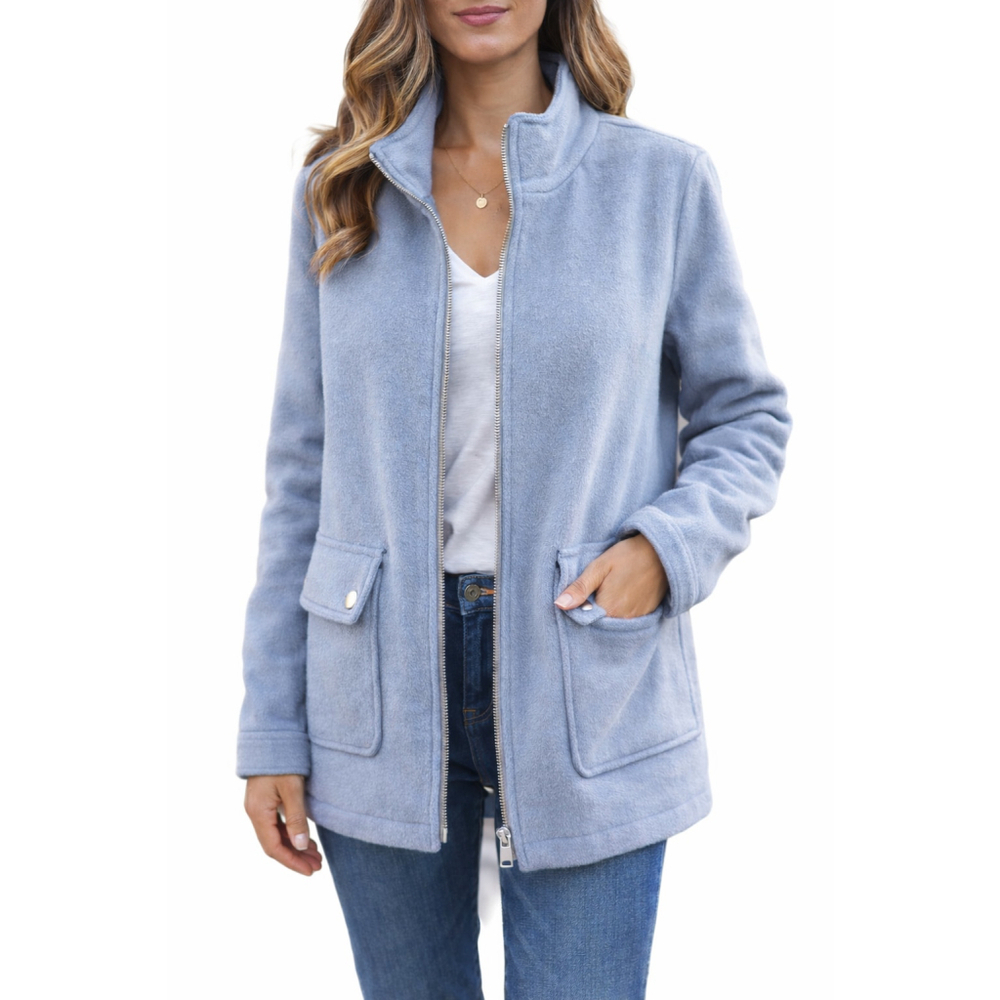 Joie Women's Light Blue Woold Blend Full Zip Flap Pocket Hip Length Coat Large - Picture 2 of 9